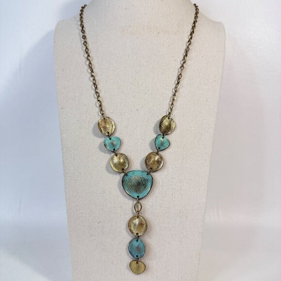 Y-Drop Metal Necklace Gold-Tone Chain Turquoise Blue Adjustable - Picture 1 of 7